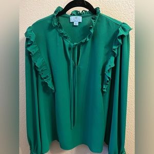 Cece Women's Long Sleeve Blouse Green Size XL